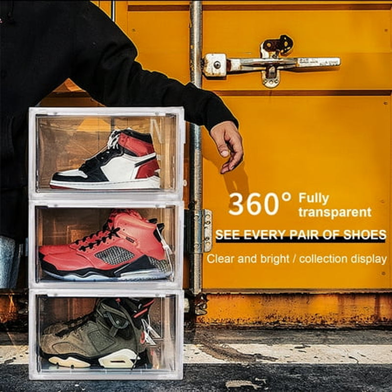 3Pc Acrylic Clear Shoe Box, Stackable Storage Box with Magnetic Side Opening