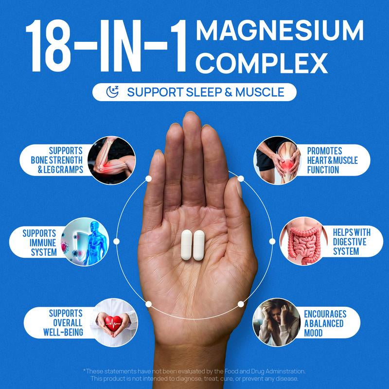 Selerb 18-IN-1 Magnesium Complex – 12 Active Forms of Magnesium with Vitamin B6, D3, K2, Zinc & Slippery Elm – Supports Sleep, Relaxation, Muscle Recovery & Overall Health – 90 Veggie Capsules