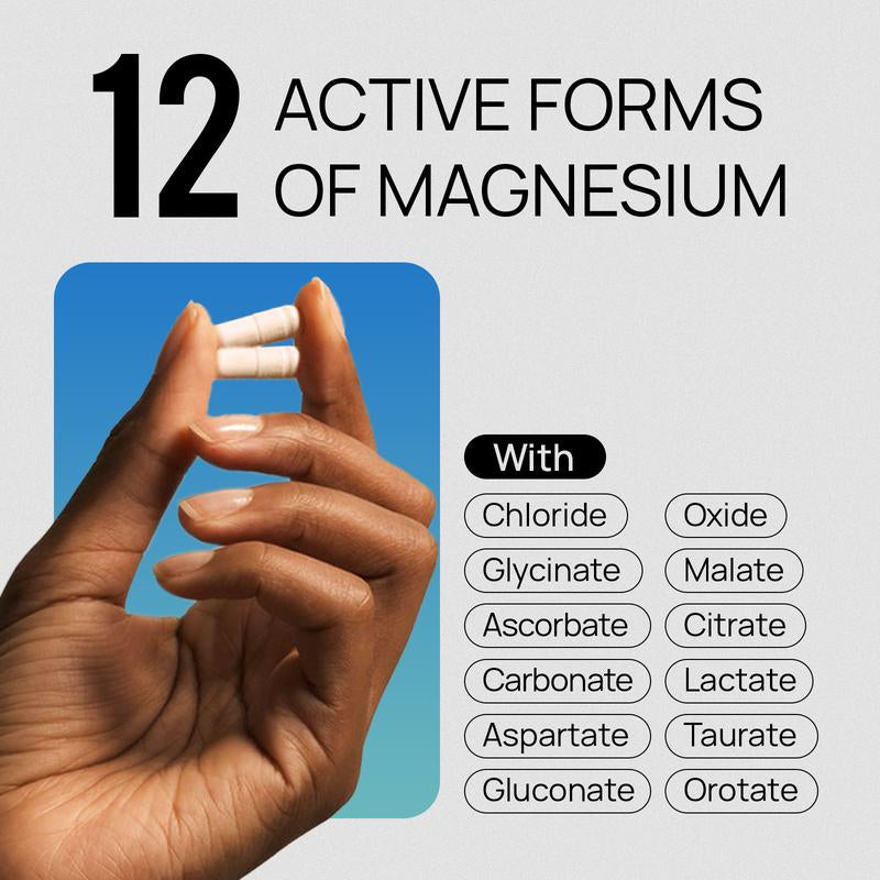 Selerb 18-IN-1 Magnesium Complex – 12 Active Forms of Magnesium with Vitamin B6, D3, K2, Zinc & Slippery Elm – Supports Sleep, Relaxation, Muscle Recovery & Overall Health – 90 Veggie Capsules